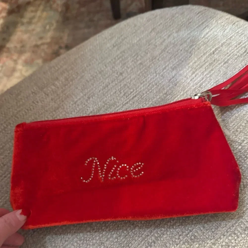 Red Velvet Naughty/Nice Cosmetic Bag with Rhinestone Detail
